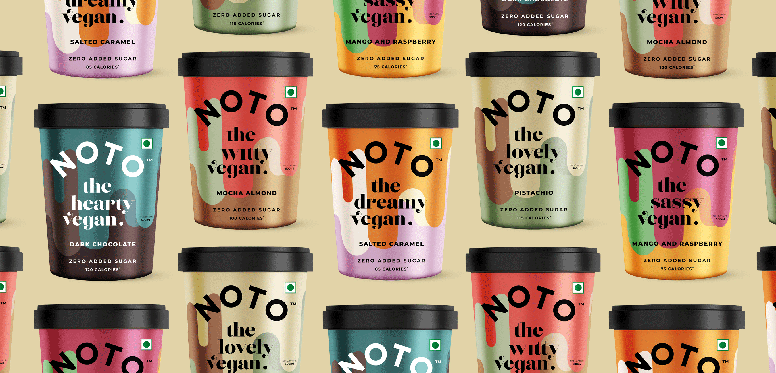 NOTO素食冰淇淋包裝設計采用大膽、明亮的色調吸人眼球(圖5)